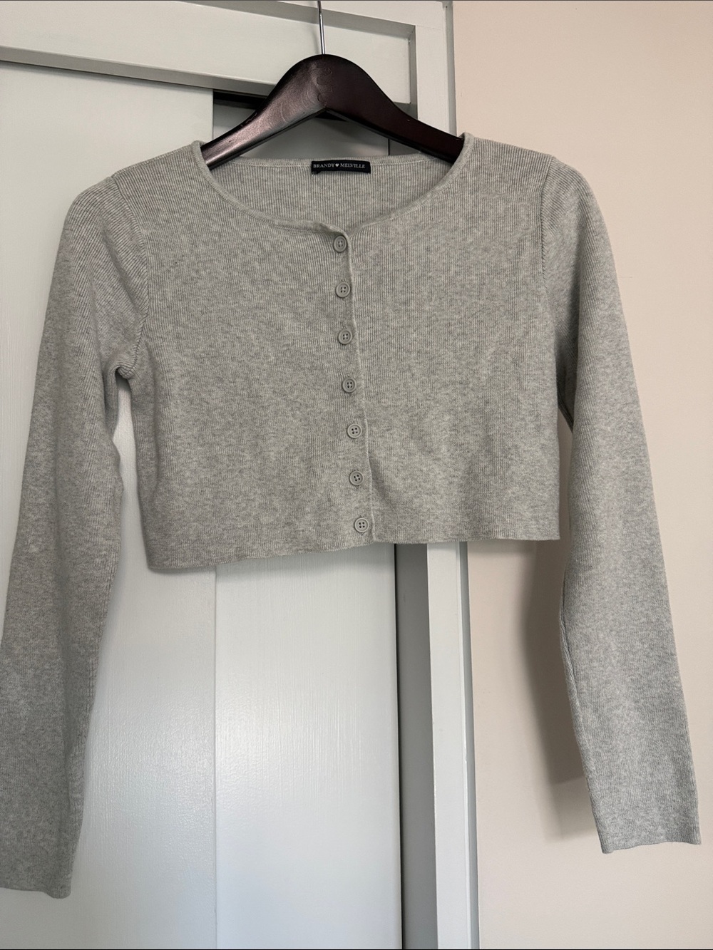 Brandy Melville Heather Gray Cropped Button-Up Cardigan